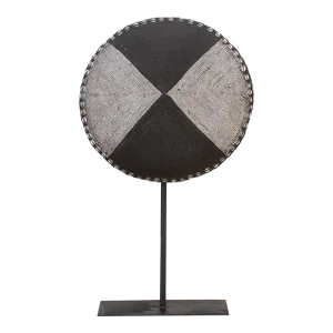 African Black & White Beaded Shield on Stand