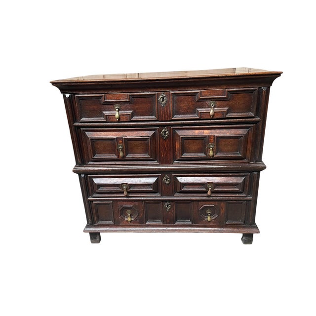 Brown Jacobean Chest of Drawers in Oak ca.1690 with Brass Escutcheons and Drop Handles For Sale - Image 8 of 8