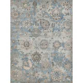 Exquisite Rugs Essex Hand-Knotted New Zealand Wool Ivory/Light Blue/Multi Rug-10'X14' For Sale