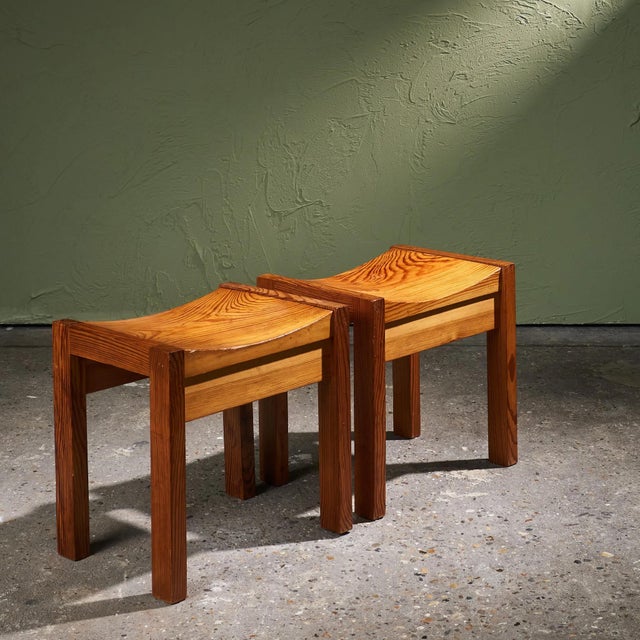 Wood Pine Stools with Curved Seats, France, Set of 2 For Sale - Image 7 of 12