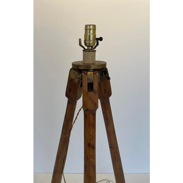 Vintage Surveyor’s Tripod Floor Lamp in Oak With Brass Hardware, 61” H For Sale - Image 6 of 12