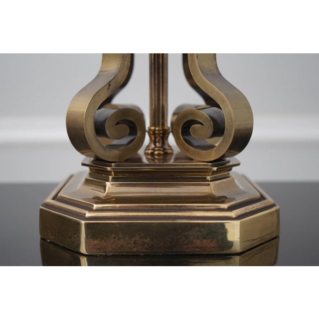 1990s Pair Stiffel Brass Table Lamps W. Shades For Sale - Image 5 of 12