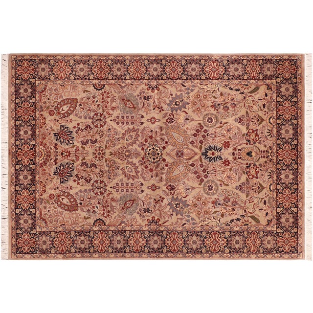 Blue Shabby Chic Floral 1990's Pak-Persian Taupe/Blue Wool Rug - 6'2'' X 9'4'' For Sale - Image 8 of 9