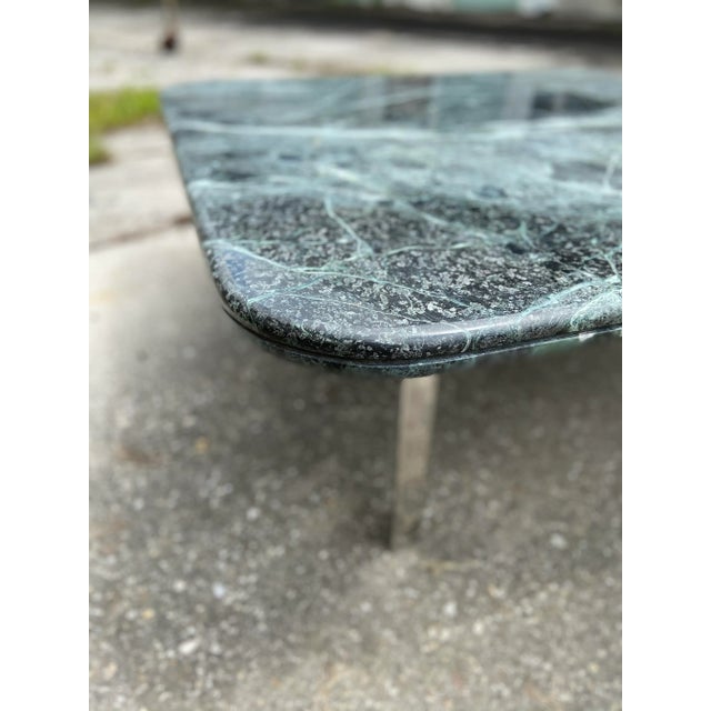 Stunning Green Marble Square Coffee Table With Minimalist Chrome Base For Sale In Tampa - Image 6 of 12