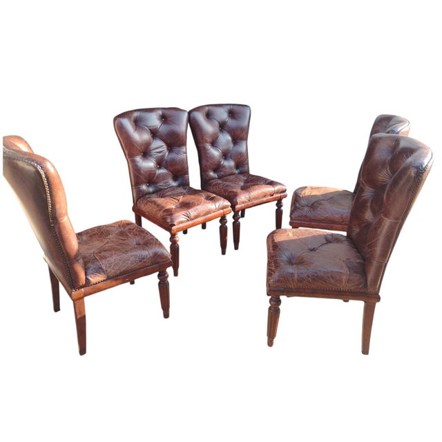 1990s 5 Ralph Lauren Style Chesterfield Leather Chairs. For Sale - Image 11 of 11