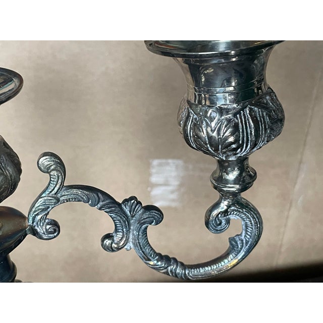 Victorian Mid 20th Century Silver Plate Single 3 Light Candelabra Candle Holder For Sale - Image 3 of 11
