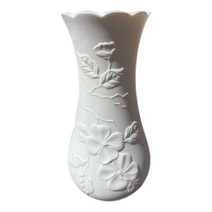 1960s Mid-Century Modern Kaiser Porcelain Vase With Dogwood Pattern Signed by M. Frey
