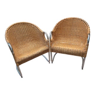 Vintage Chrome and Wicker Chairs For Sale