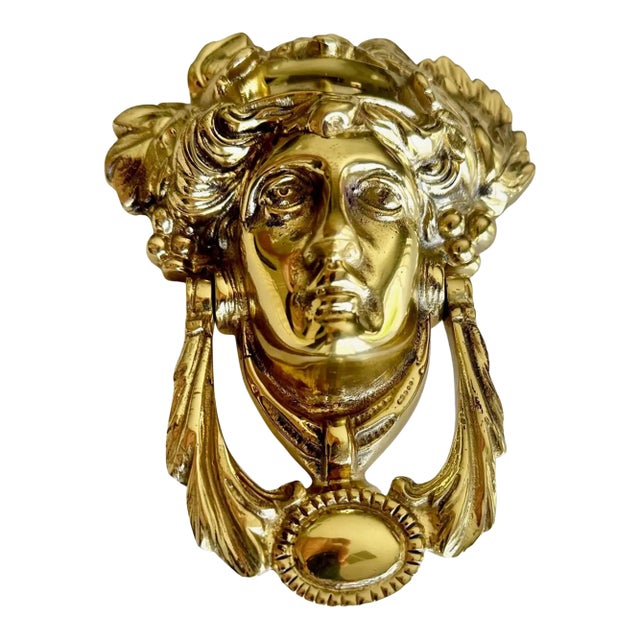 Gilt Brass Goddess Bacchus Athena Door Knocker For Sale