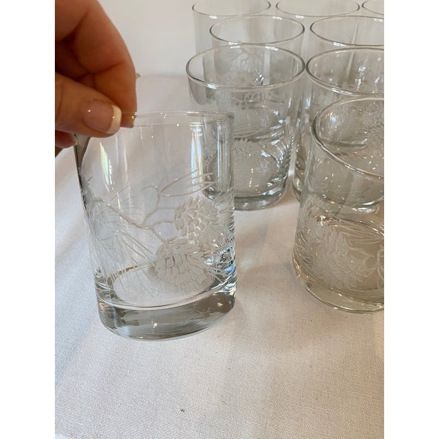 Mid-Century Modern Mid-Century Etched Pine Cone Lowball Glasses- Set of 13 For Sale - Image 3 of 8