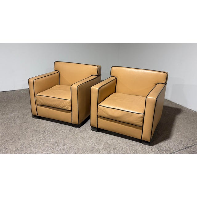 Camel Pair of Ralph Lauren Style Leather Club Chairs, C. 2000. For Sale - Image 8 of 10
