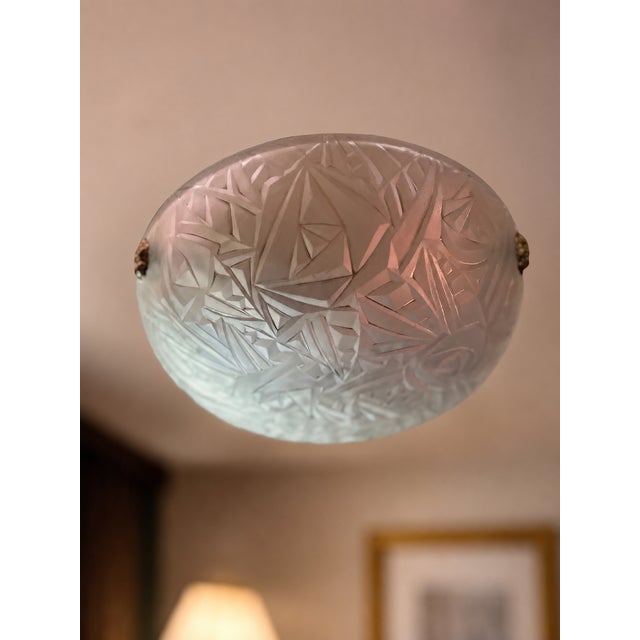 Metal French Art Deco Hanging Light with Molded Glass Shade, 1933 For Sale - Image 7 of 9