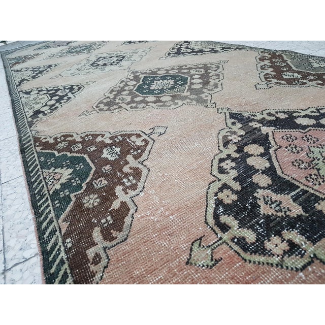 1970s Hand Knotted Vintage Turkish Anatolian Oushak Runner 3'8" X 12'8" For Sale - Image 10 of 12