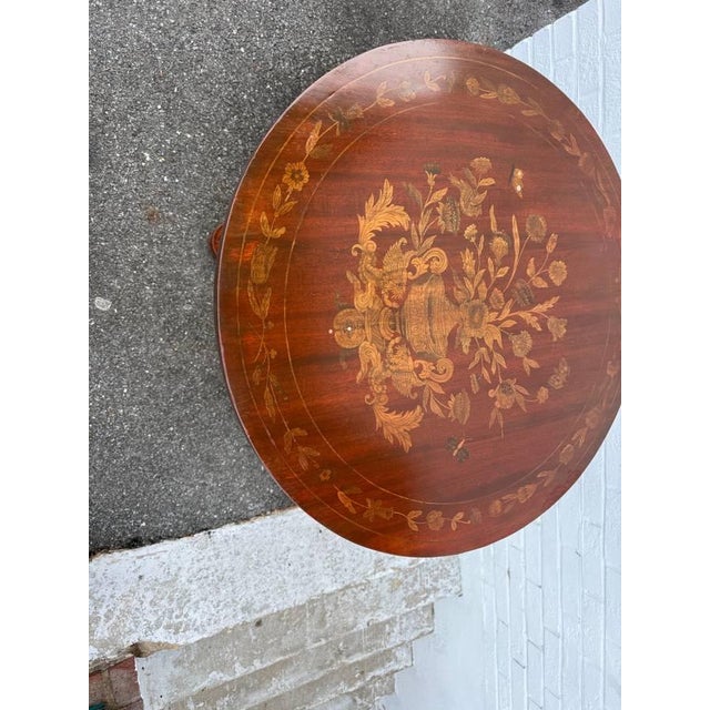 Mid 20th Century Mid 20th Century Charles X French-Style Marquetry Inlaid Pedestal Center Table For Sale - Image 5 of 15