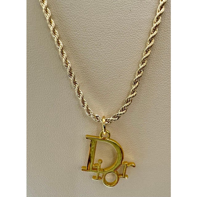 Authentic Christian DIOR Repurposed Charm Pendant Necklace Logo Gold For Sale - Image 12 of 18