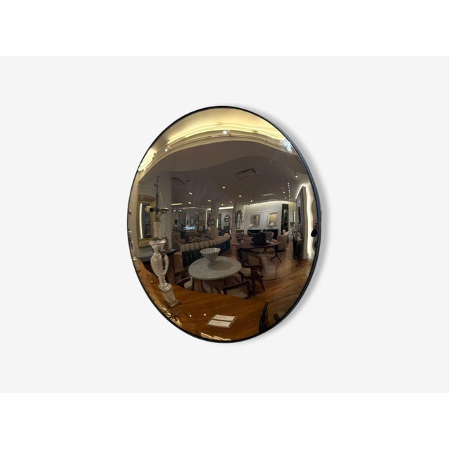 Contemporary, Convex Glass, Brass, Silver Space Age Wall Mirror For Sale - Image 4 of 7