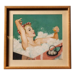1950s Robert Patterson Original Framed Patterson Pin-Up Girl in Bath Painting; Signed For Sale
