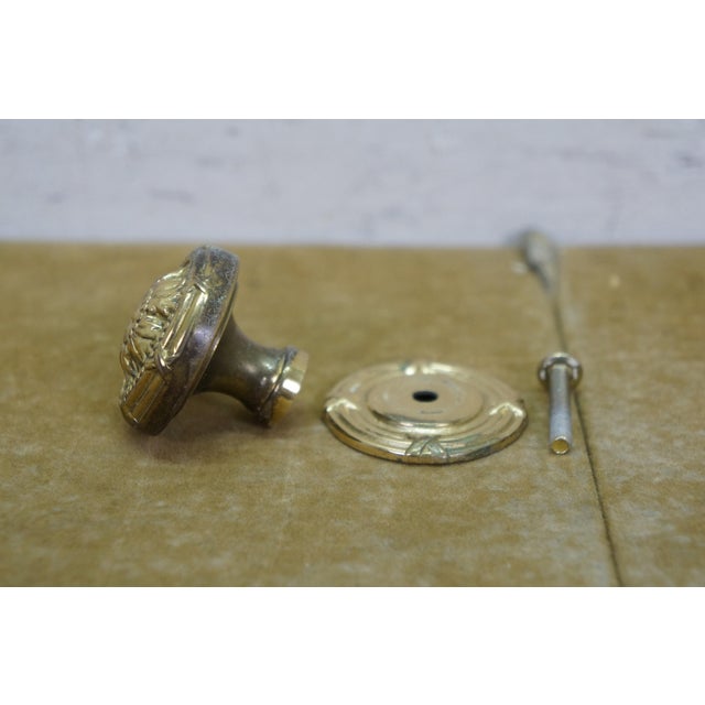 Late 20th Century 9 Vintage Brass Neoclassical Ribbon & Reed Floral Medallion Drawer Pull For Sale - Image 5 of 13