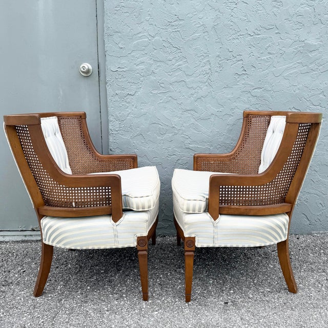 Hollywood Regency Vintage Hollywood Regency Cane Tufted Barrels Chairs - A Pair For Sale - Image 3 of 9