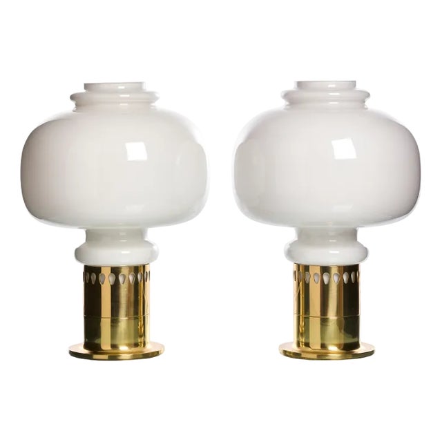 Table Lamps in Brass and Glass from Hans-Agne Jakobsson Ab Markaryd, Sweden, 1960s, Set of 2 For Sale