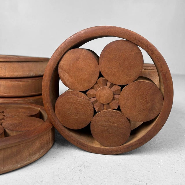 Japanese Wooden Plum Blossom Ornaments, 1920s, Set of 9 For Sale - Image 4 of 17