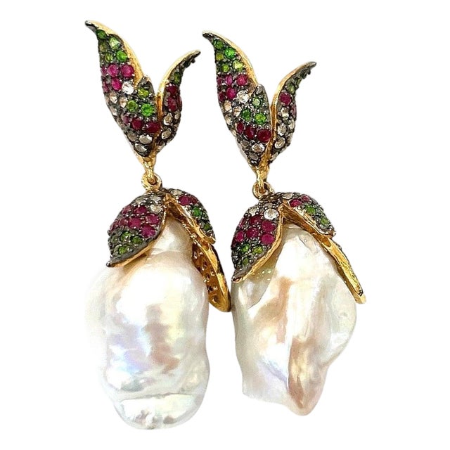 Bochic "Orient" Ruby, Topaz & Multi Fancy Gem Earrings Set In 18K Gold & Silver For Sale