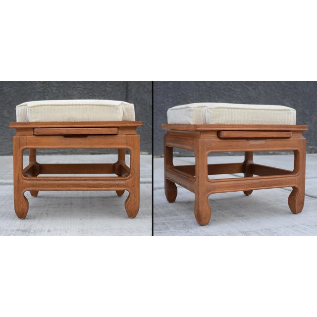 1950s Mid Century Modern Upholstered Stacking Stools With Pull Out Tray For Sale - Image 5 of 13