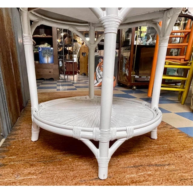 Late 20th Century White Rattan Round Table For Sale - Image 4 of 11