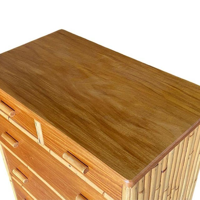 Wood 1940s Restored Mid-Century Stacked Rattan & Mahogany Highboy Dresser by Kane Kraft For Sale - Image 7 of 9