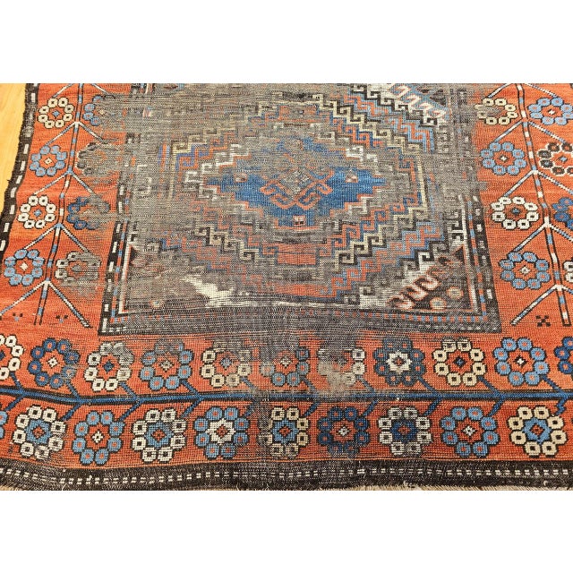 Antique Caucasian Karabagh Area Rug, Hand-Knotted Wool, Geometric Design, Ivory & Blue, 5x8 For Sale - Image 12 of 17
