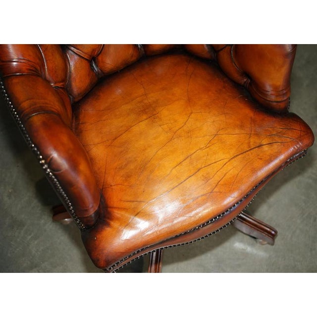 Vintage Tufted Leather Chesterfield Captain's Desk Chair For Sale - Image 6 of 18