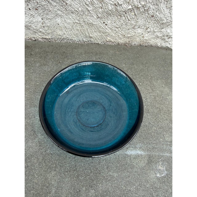 Mid-Century Modern Vintage Orrefors Fuga Sven Palmqvist Blue Glass Bowl 5 1/4" Sweden For Sale - Image 3 of 5