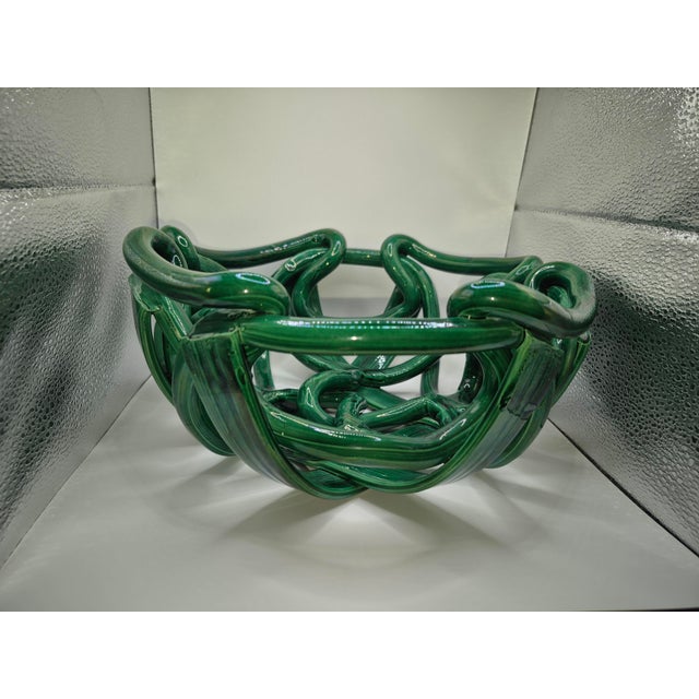 Ceramic Postmodern Green Ceramic Braided Woven Abstract Centerpiece Bowl For Sale - Image 7 of 11