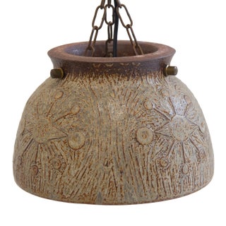 Danish Modern Stoneware and Chain Pendant Light, 1970s For Sale