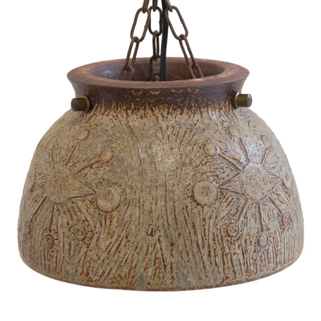Danish Modern Stoneware and Chain Pendant Light, 1970s For Sale