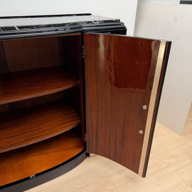 Art Deco Sideboard in Black Lacquer, Nickel, Marble, and Mahogany, France, 1930s For Sale - Image 3 of 18
