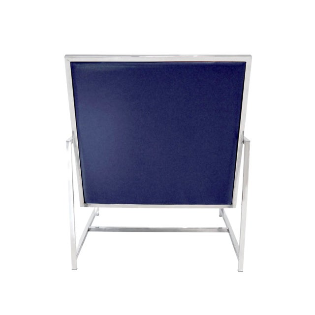 Pasargad Home Luxe Collection Navy Leather Chair For Sale - Image 4 of 9