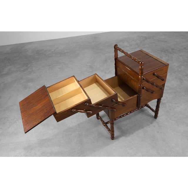 French Wooden Sewing Box with Cantilever Design, 1920s For Sale - Image 9 of 13