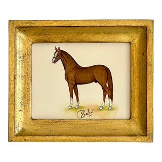 Original Hand-Painted Miniature Horse Painting in a Vintage Italian Gold Frame For Sale