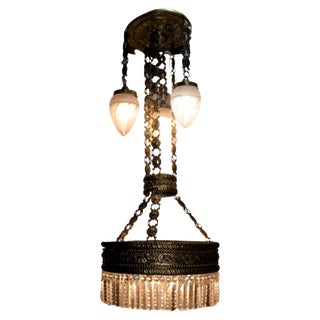 Modernist Hammered Brass Chandelier For Sale