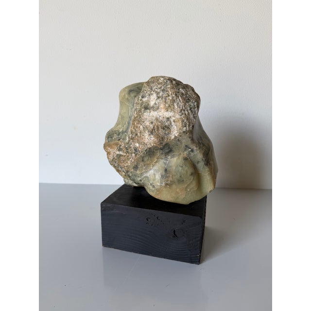Mid-Century Modern 1980’s Vintage Carved Abstract Marble Sculpture on Black Wood Base, Unsigned For Sale - Image 3 of 11