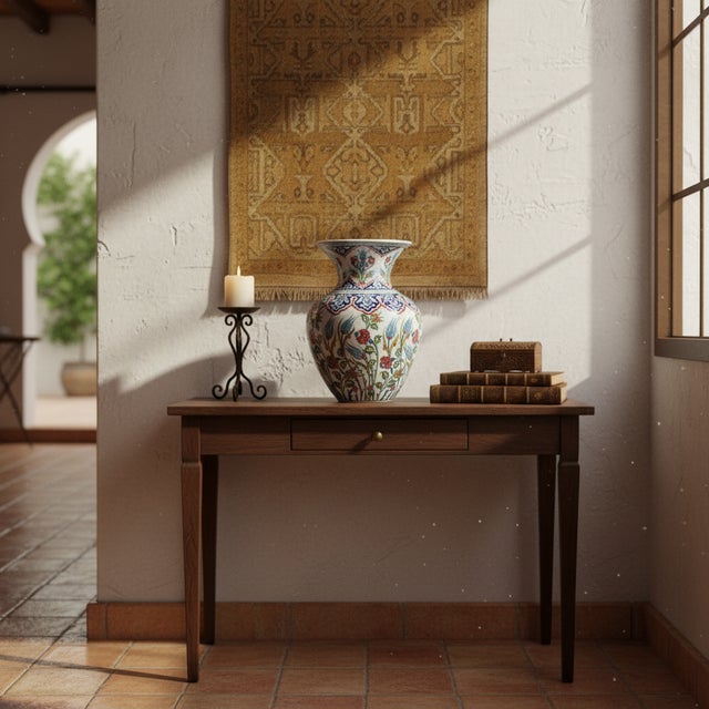 Handmade Ceramic Grand Vase (50cm) Ottoman Garden Red Roses and Scalloped Border Floor Vase For Sale - Image 4 of 7