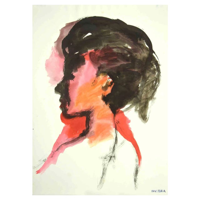 Leo Guida, Portrait, Original Ink & Watercolor, 1970s For Sale