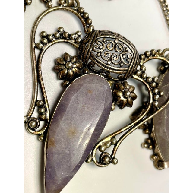 Gemstone Necklace Victorian Style Iolite Sunstone Sterling Silver Necklace For Sale - Image 4 of 7