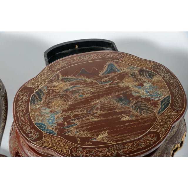 Chinoiserie Pair of Chinese Painted & Lacquered Parcel Gilt Chinoiserie Tall Pedestals For Sale - Image 3 of 13