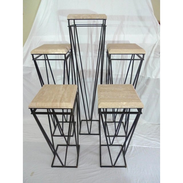 Mid 20th Century Modern Travertine and Metal Pedestals in the Manner of Paul Evans- 5 Pieces For Sale - Image 10 of 10