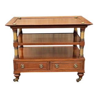 Classical Style Mahogany and Brass Fitted Wheeled Side Table For Sale