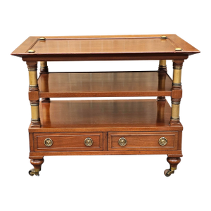 Classical Style Mahogany and Brass Fitted Wheeled Side Table