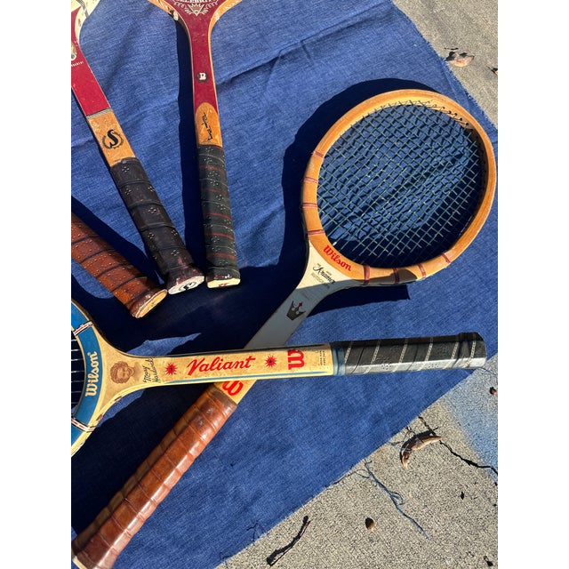American Collection of Vintage Miscellaneous Wooden Tennis Rackets With Red Accents For Sale - Image 3 of 7