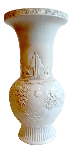 Early 20th Century Chinese Blanc De Chine Double Dragons Floor Vase